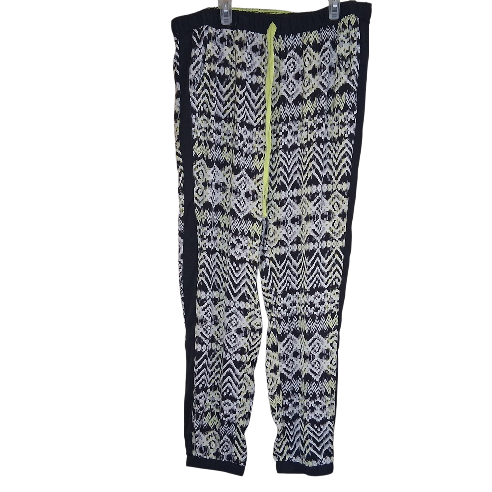 Princess Vera Wang Tuxedo Stripe Print Jogger Geometric Pants Drawstring Size XL